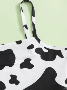 SHEIN Cô gái với dây treo mô hình bò viền bất đối xứng trên cùng - Đen và trắng - Xem 3