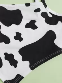 SHEIN Cô gái với dây treo mô hình bò viền bất đối xứng trên cùng - Đen và trắng - Xem 4