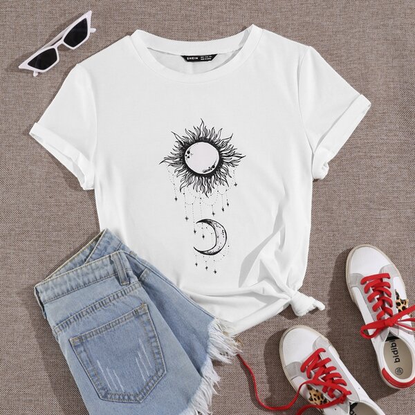 

Plus Sun And Moon Print Tee, White