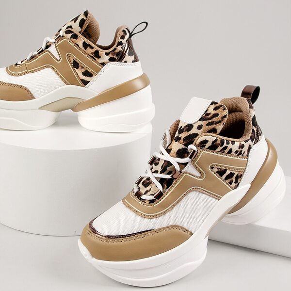 

Leopard Print Lace-Up Chunky Sneakers, Multicolor