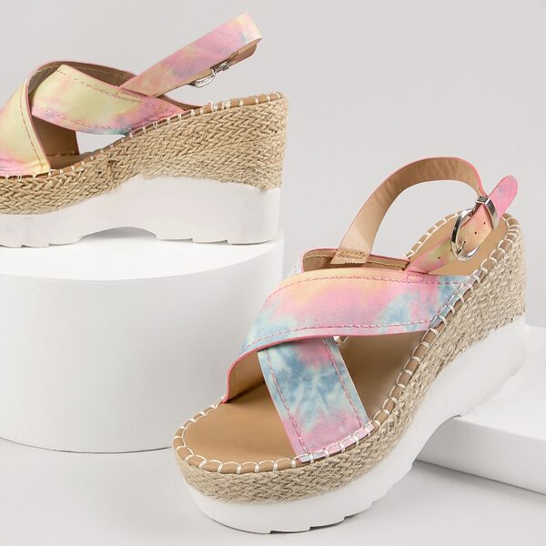 

Tie-Dye Crisscross Open-Toe Espadrille Platform Sandals, Multicolor