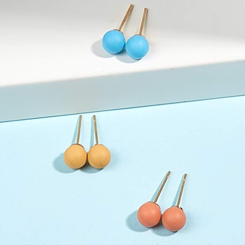 

3pairs Ball Decor Stud Earrings, Multicolor