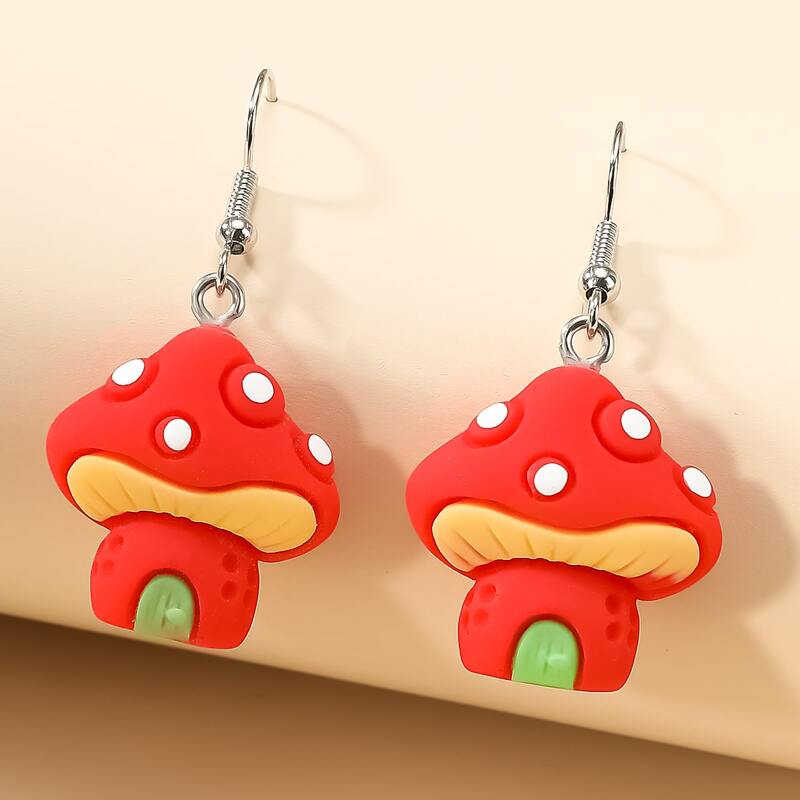 

Mushroom Charm Drop Earrings, Red