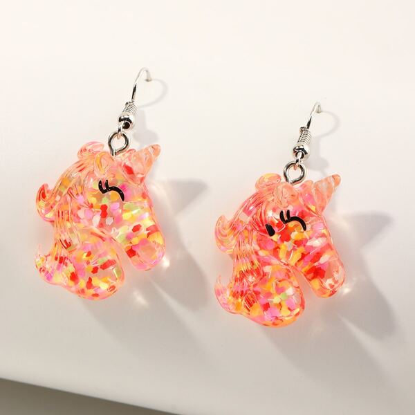 

Girls Unicorn Design Drop Earrings, Red