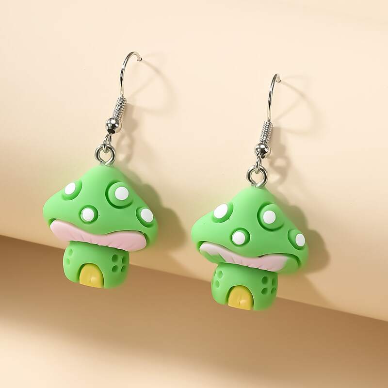 

Mushroom Charm Drop Earrings, Green