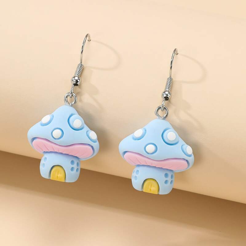 

Mushroom Charm Drop Earrings, Baby blue
