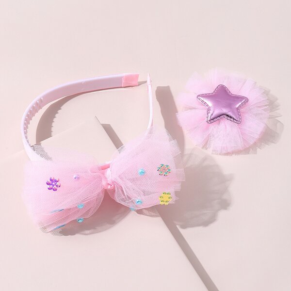 

2pcs Girls Mesh Decor Hair Accessories, Multicolor