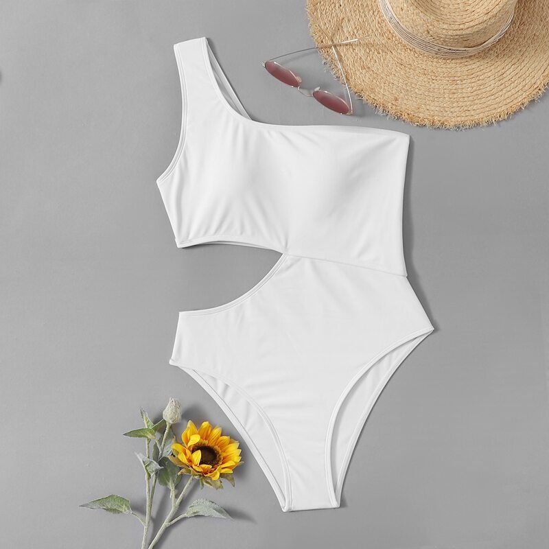 

Cut-out One Shoulder One Piece Swimsuit, White