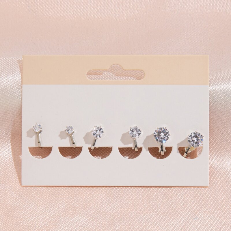 

3pairs Zircon Decor Earrings, Silver