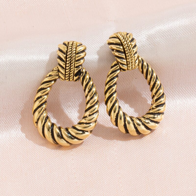 

Textured Metal Drop Earrings, Gold