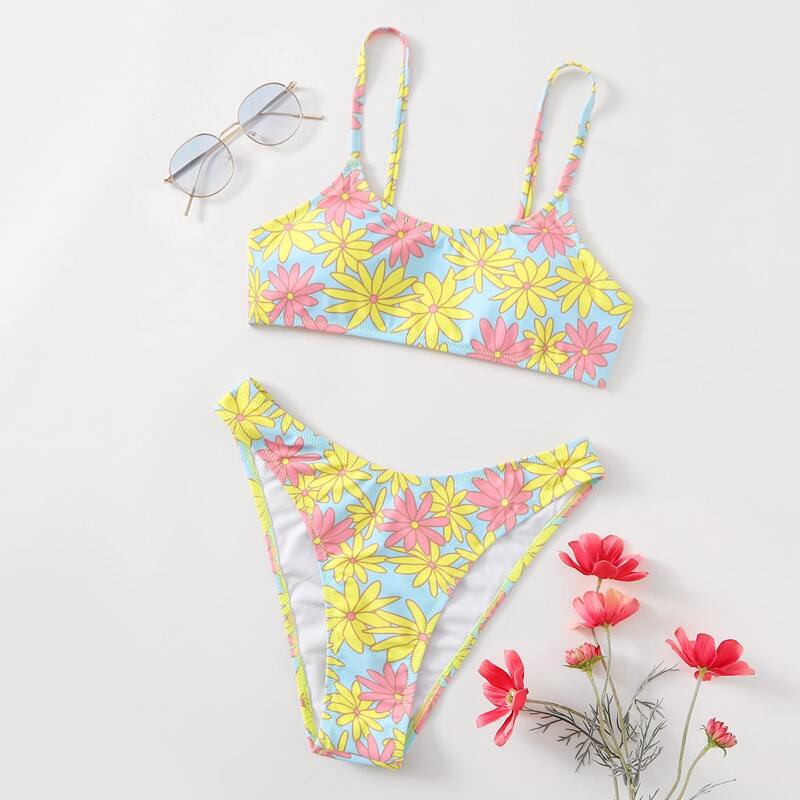 

Floral High Leg Bikini Swimsuit, Multicolor