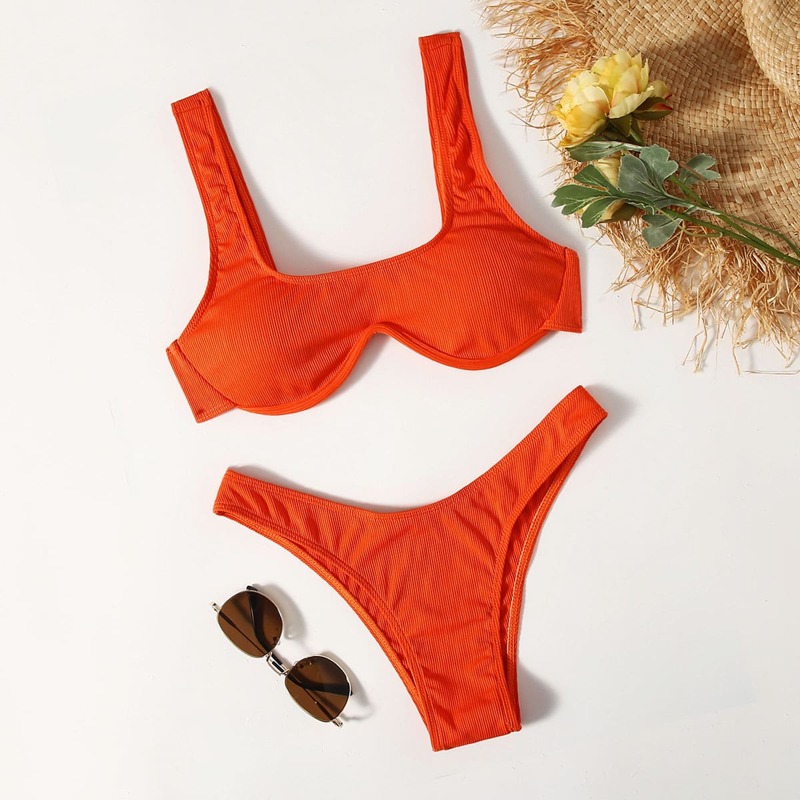 

Scoop Neck Underwire Bikini Swimsuit, Orange