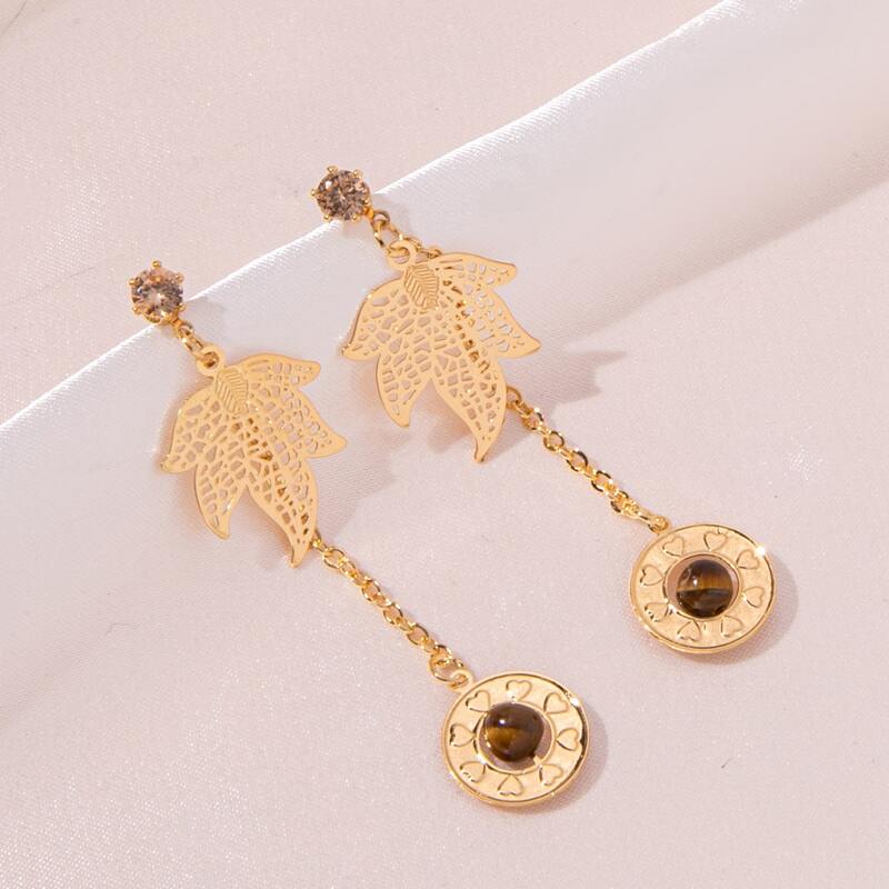 

Maple Leaf Charm Drop Earrings, Gold