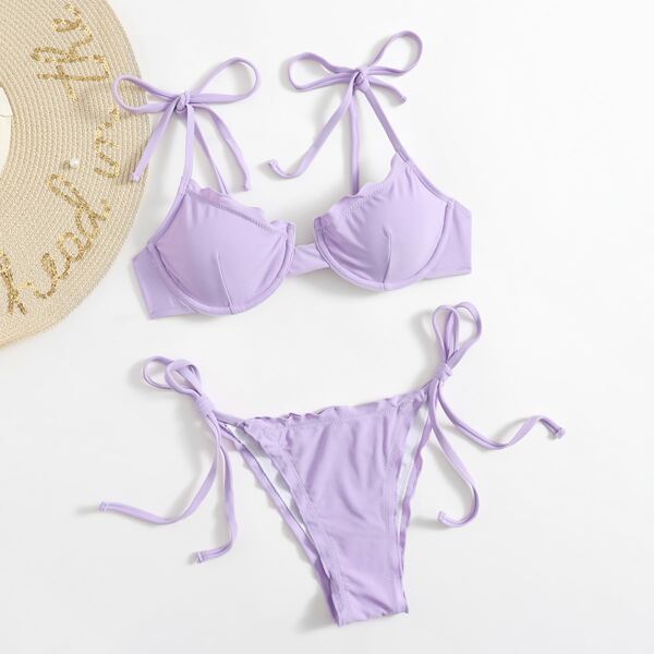 

Бикини на косточках с узлом на плечах, Сиреневый фиолетовый