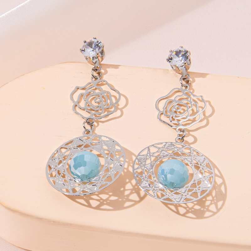 

Hollow Out Round Drop Earrings, Silver