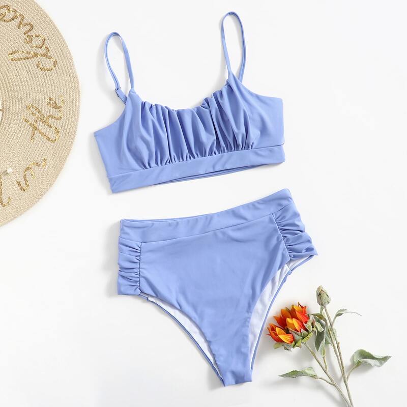 

Ruched High Waist Bikini Swimsuit, Blue