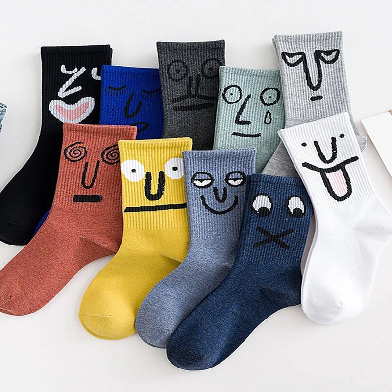 

1pair Random Cartoon Expression Crew Socks, Multicolor