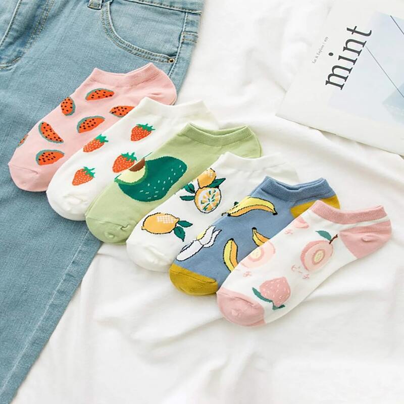 

1pair Random Fruit Print Ankle Socks, Multicolor