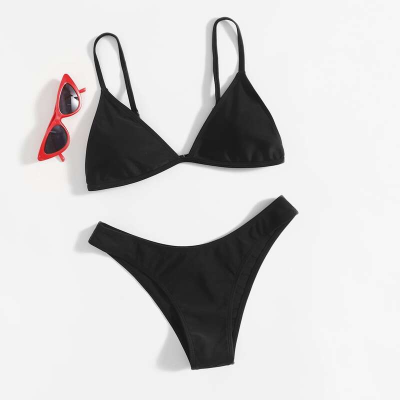 

Solid Triangle Bikini Swimsuit, Black