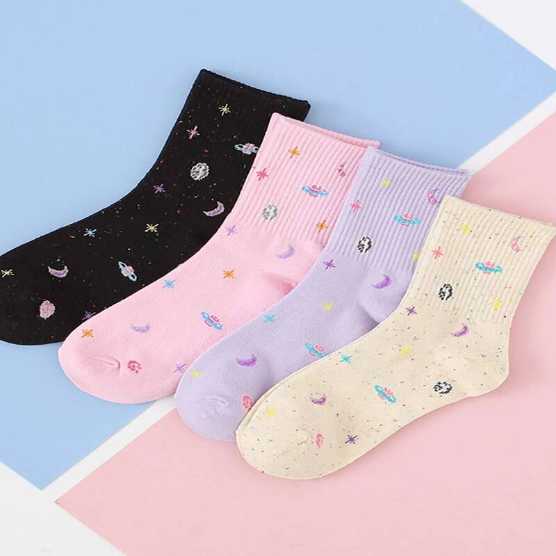 

1pair Random Galaxy Crew Socks, Multicolor
