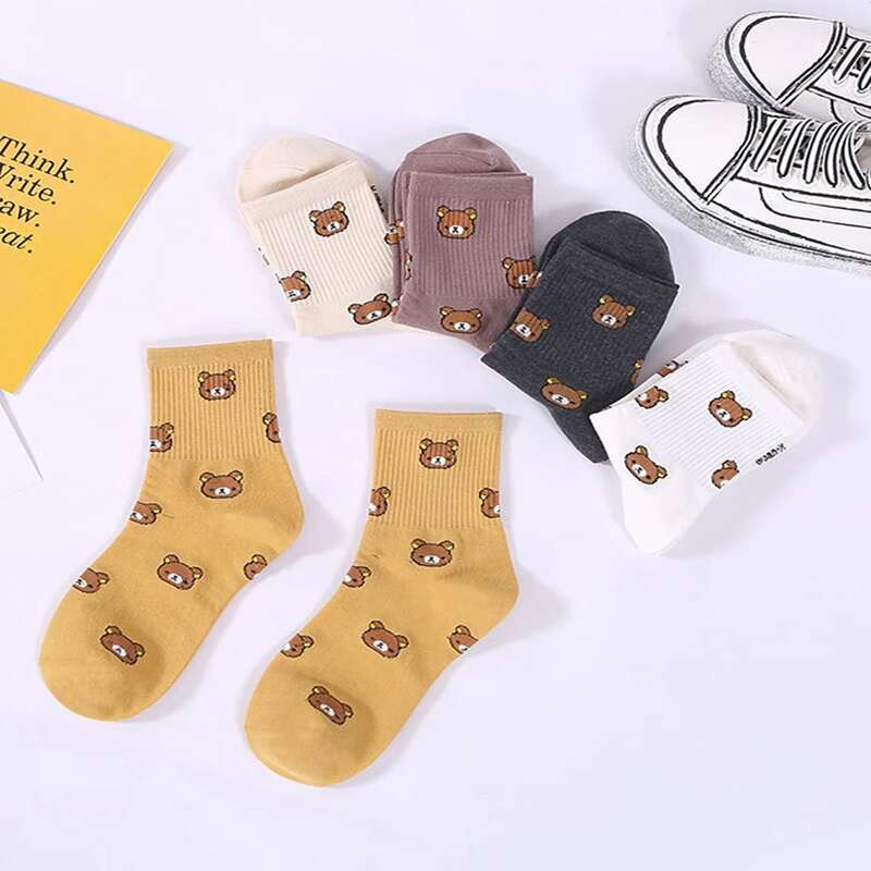 

1pair Random Cartoon Bear Crew Socks, Multicolor