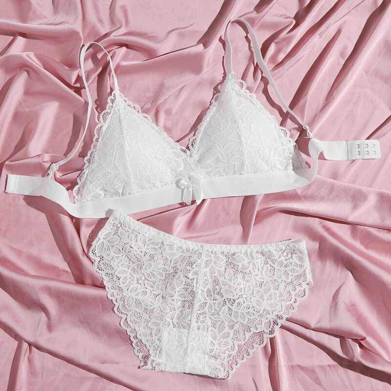 

Floral Lace Triangle Lingerie Set, White