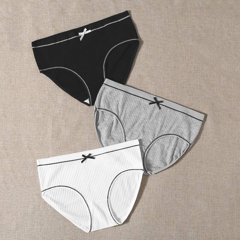 

3pack Ribbed Contrast Binding Panty Set, Multicolor