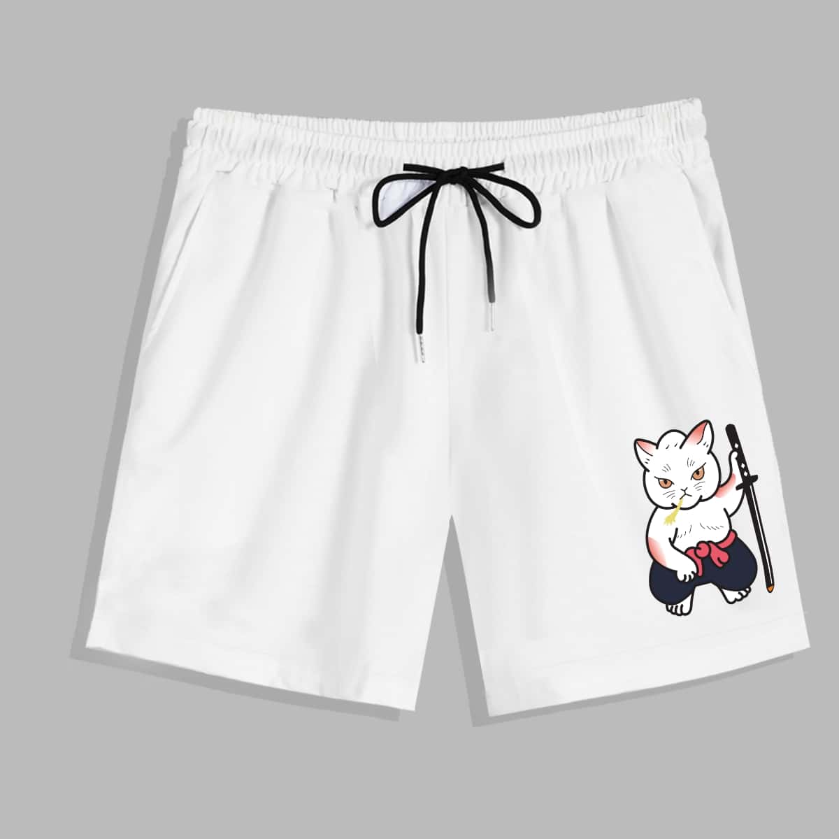 

Guys Cat Graphic Drawstring Shorts 7'', White