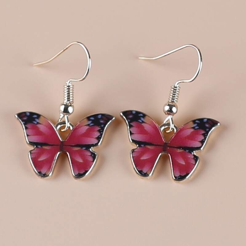 

Butterfly Charm Drop Earrings, Hot pink