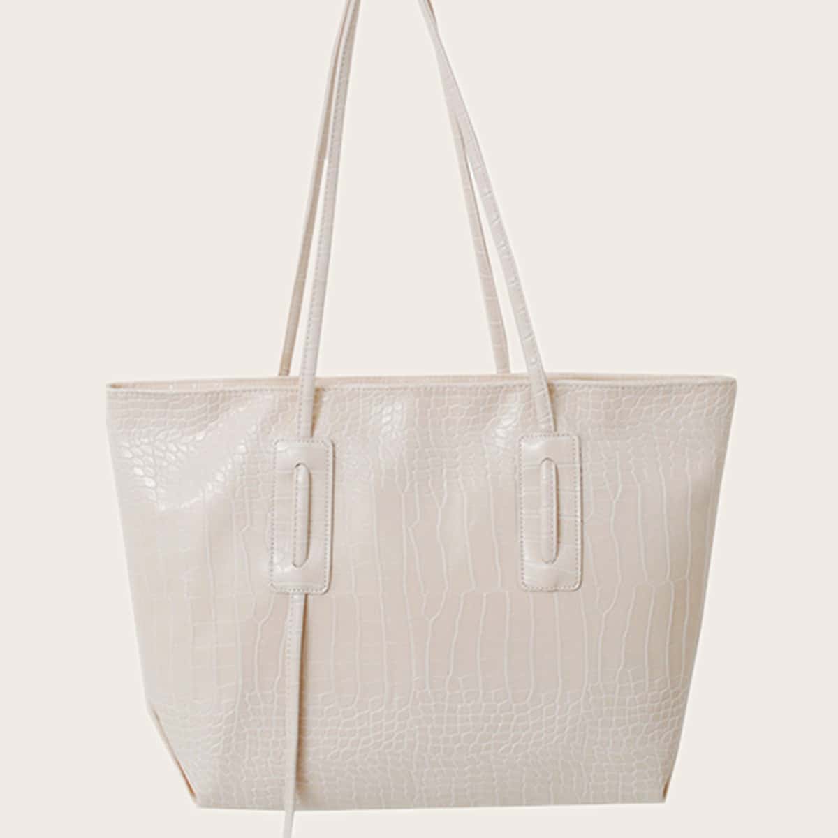 

Croc Embossed Tote Bag, Beige