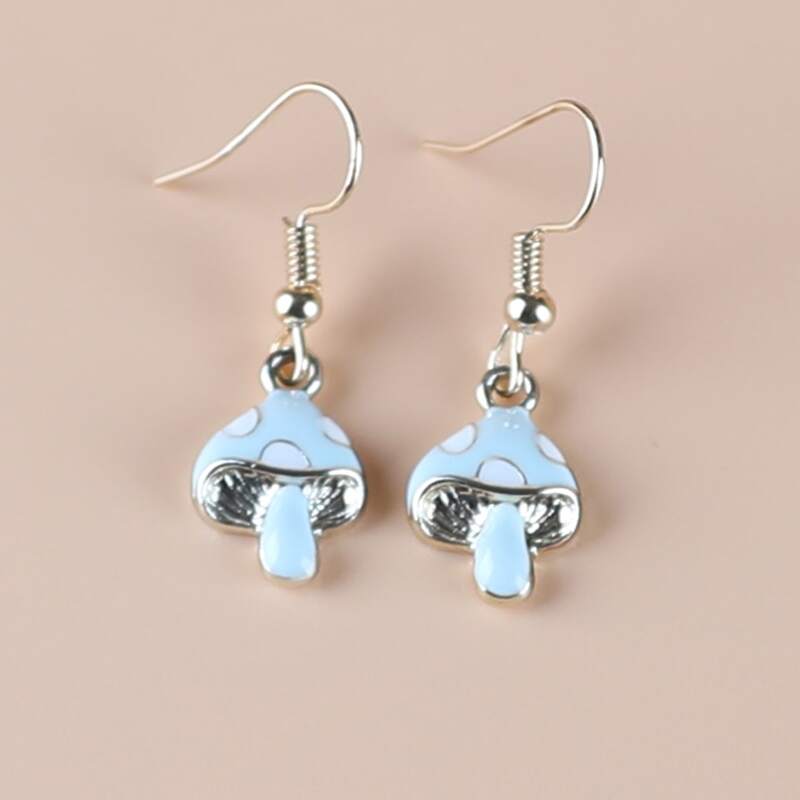 

Mushroom Charm Drop Earrings, Baby blue