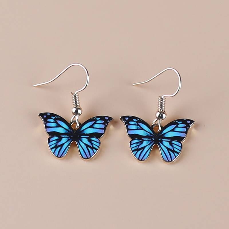 

Butterfly Charm Drop Earrings, Blue