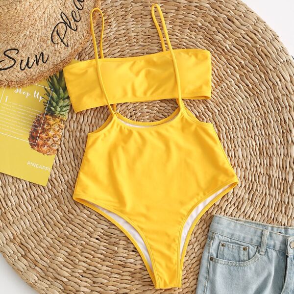 

Bandeau Suspender Bikini Swimsuit, Yellow