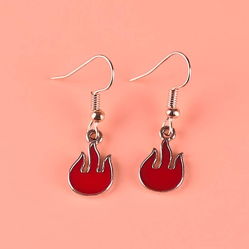 

Flame Charm Drop Earrings, Red