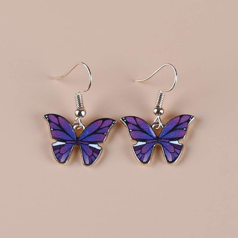 

Butterfly Charm Drop Earrings, Purple