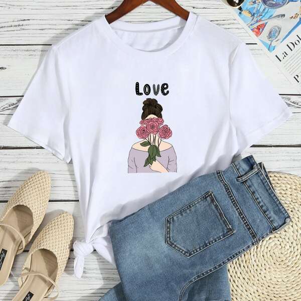 

Figure & Letter Print Tee, White