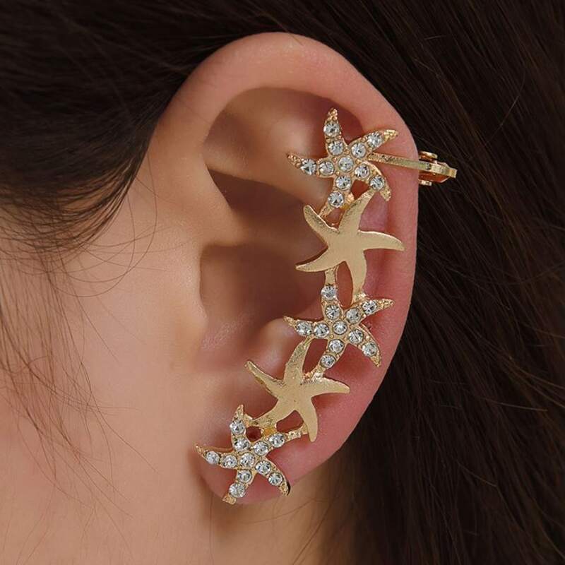 

1pc Rhinestone Star Decor Earring, Gold