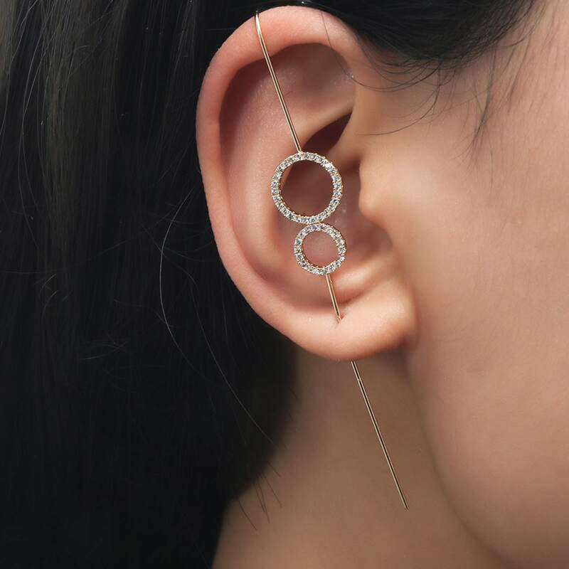 

1pc Rhinestone Round Decor Earring, Gold