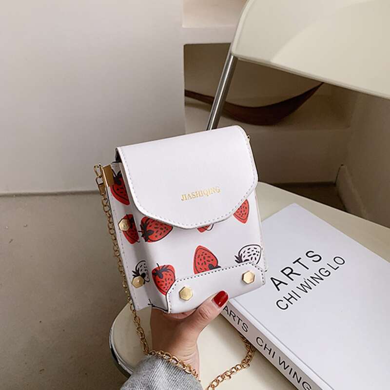 

Strawberry Chain Crossbody Bag, White