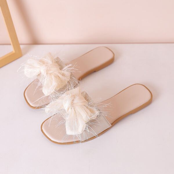 

Bow Decor Slide Sandals, Beige