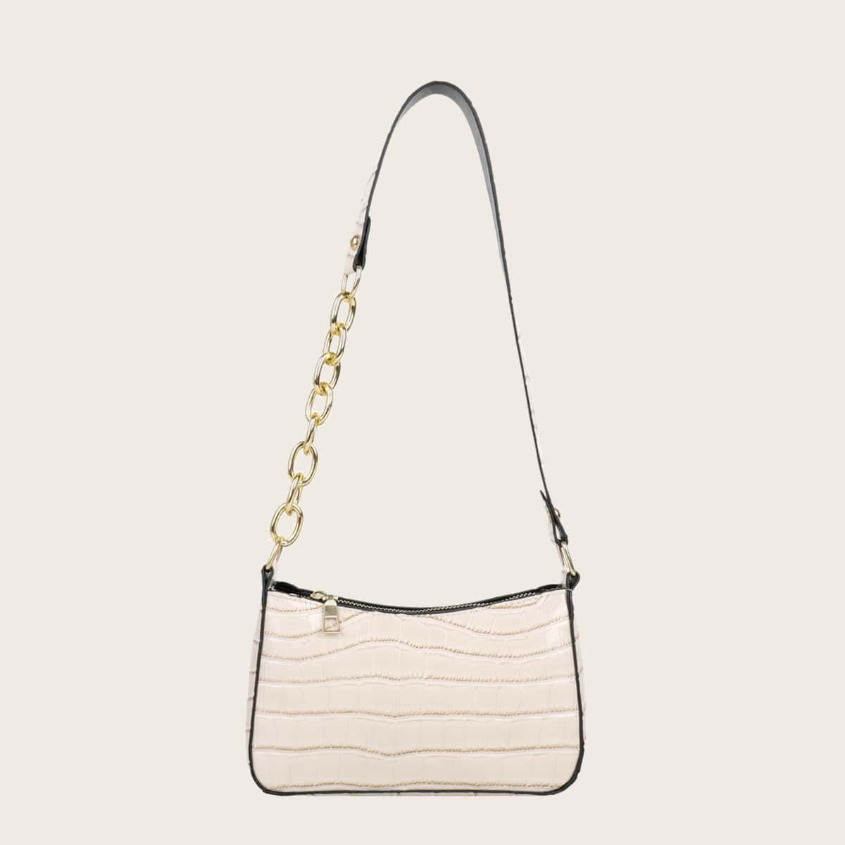 

Croc Embossed Baguette Bag, Beige