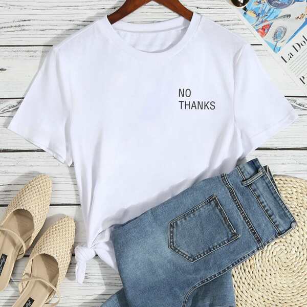 

Round Neck Letter Graphic Tee, White