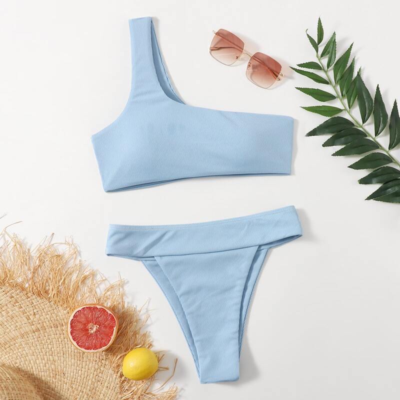 

One Shoulder Tanga Bikini Swimsuit, Baby blue