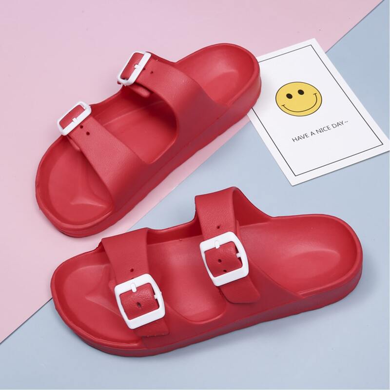 

Double Buckle Design Sandals, Red