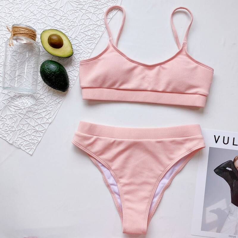 

Rib High Cut Bikini Swimsuit, Baby pink