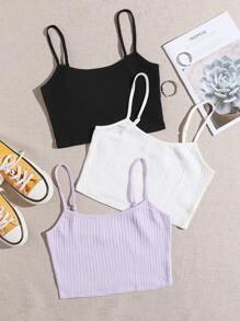 Muchica Bộ 3 áo croptop dệt kim gân - Nhiều màu - Xem 1