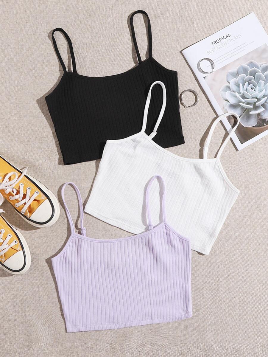 Muchica Bộ 3 áo croptop dệt kim gân - Nhiều màu - Xem 1