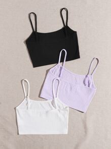 Muchica Bộ 3 áo croptop dệt kim gân - Nhiều màu - Xem 2