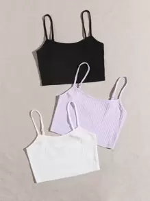 Muchica Bộ 3 áo croptop dệt kim gân - Nhiều màu - Xem 3