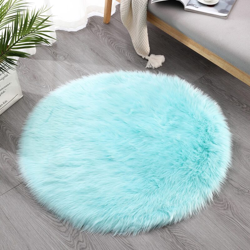 

Solid Color Round Plush Rug, Mint blue